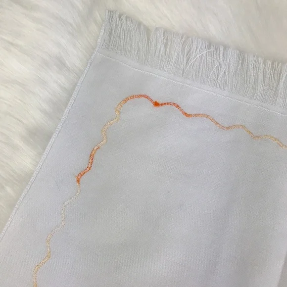 Embroidered Golden Tulips Flowers Fringe Handkerchief Vintage Style Floral - Picture 12 of 16